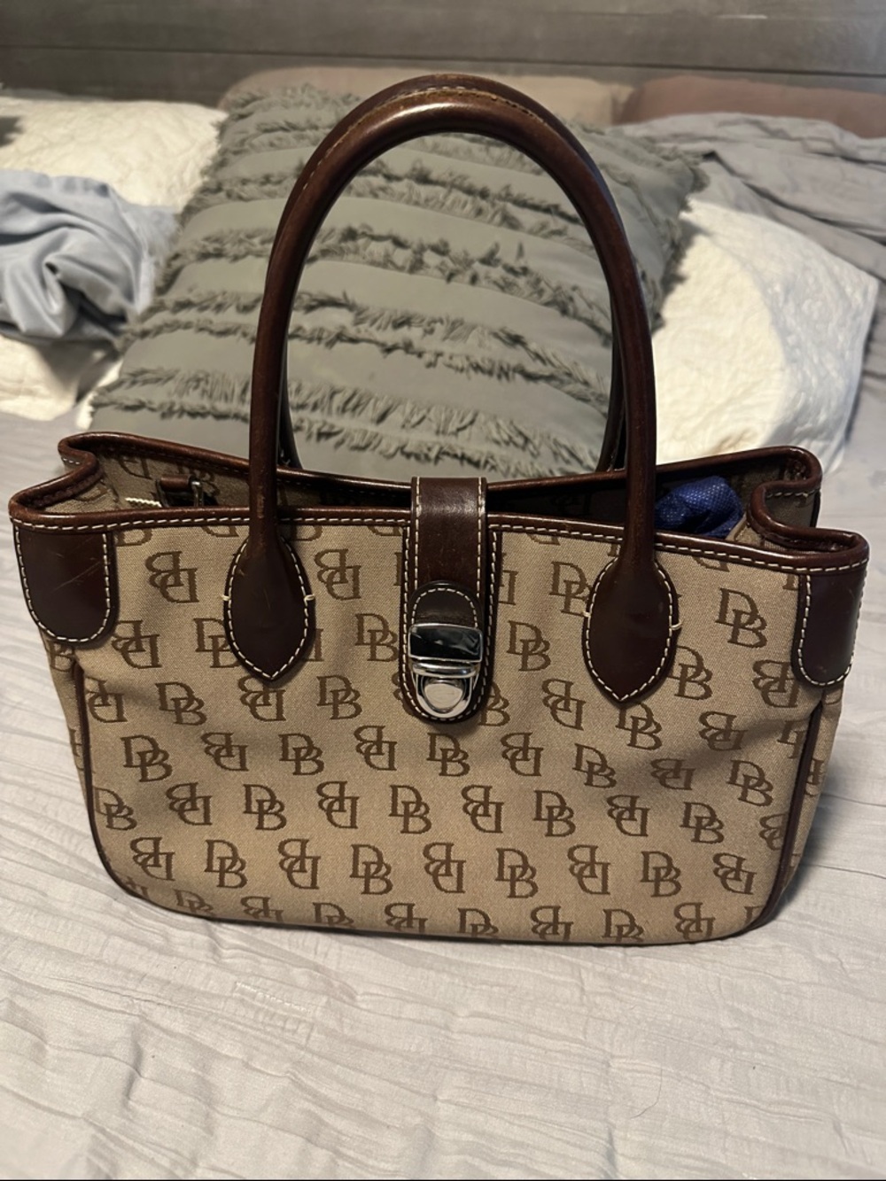 Dooney & Bourke Brown Monogram Satchel with Dark Brown Trim